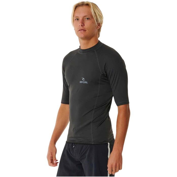 2024 Rip Curl Mens Stack UPF Perf Short Sleeve Rash Vest 149MRV - Washed Black